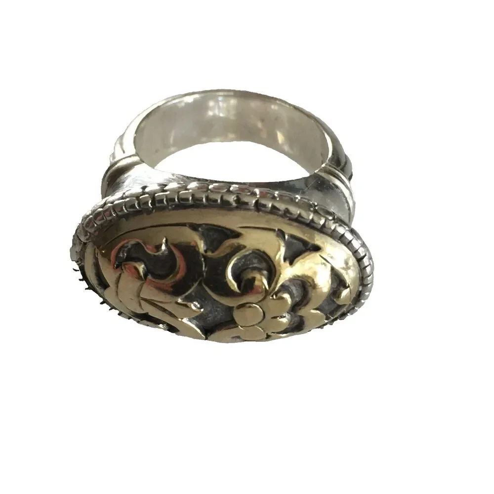 New Signed John  Hardy Sterling Silver & 18K Yellow Gold  Ring Size 6.25